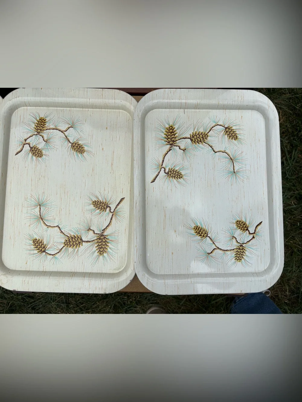 Vintage Metal Pinecone Branch Serving Trays set of four